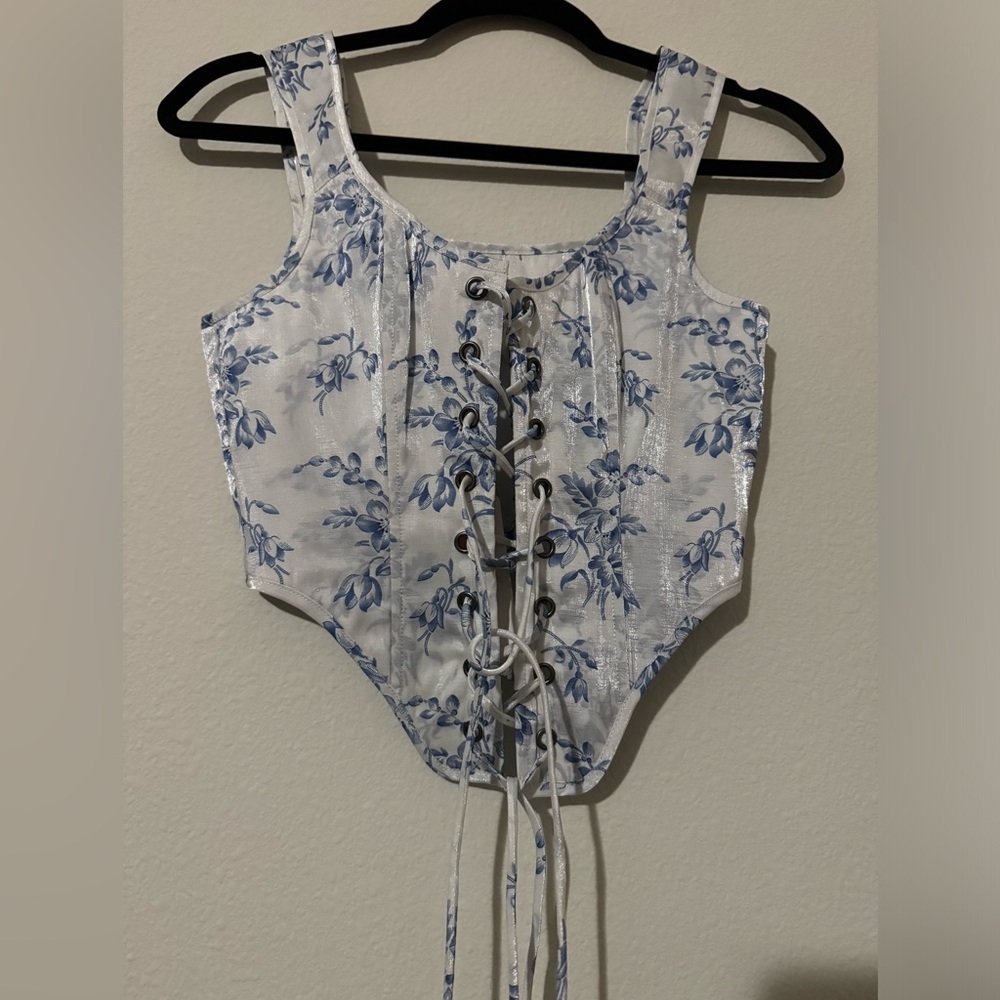 Selkie corset the bed & breakfast duchess corset XS blue and white